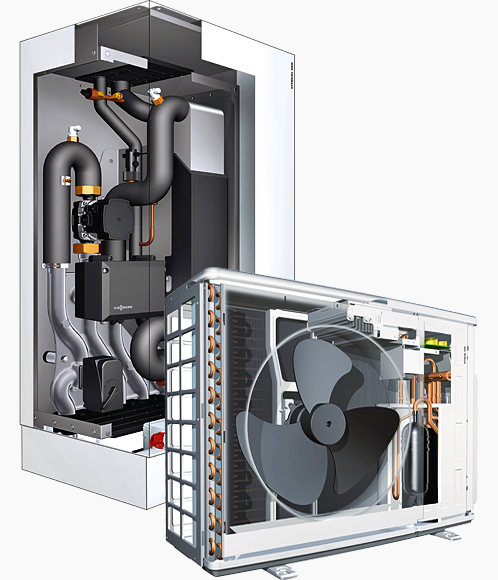 Hybridní tepelné čerpadlo pro dodatečnou montáž Vitocal 250-S schéma